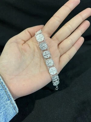 .925 Sterling Silver Women's Mens St Benedict San Benito Link Bracelet 7.5" - Image 1 of 4