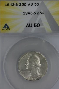 1943-S .25 ANACS AU 50 Washington Quarter, Silver 25 Cents (.25) - Picture 1 of 2