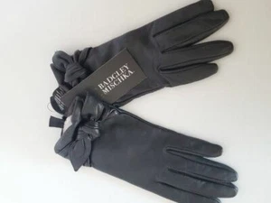 BADGLEY MISCHKA WOMEN'S GENUINE LEATHER BLACK BOW TIE GLOVES SIZE SMALL NWT $65 - Picture 1 of 3