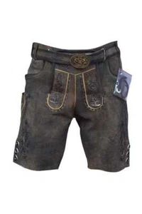 kurze Lederhose Herren Lorenz Trachtenhose mit Gürtel antik dunkelgrau braun - Picture 1 of 5