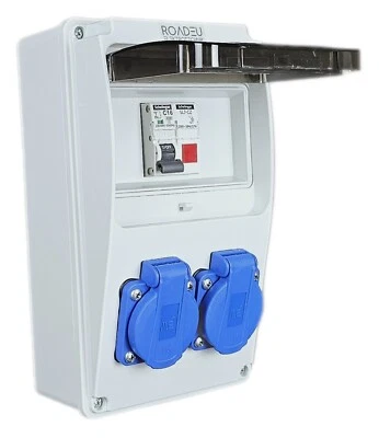 Stromverteiler 2x Schuko Steckdose mit Signalleuchte und Sicherung  C 16A - Bild 1 von 4