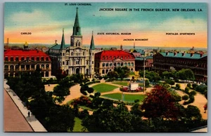 Postcard New Orleans LA c1940s Jackson Square in the French Quarter Linen - Picture 1 of 2