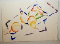 154" Vintage Watercolor Shaner Americana Abstract Still Life Pears Silhouettes 