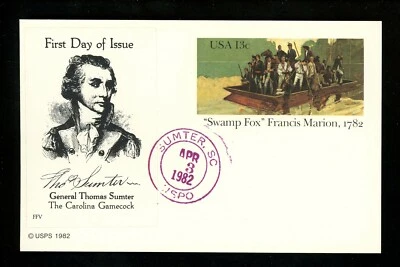 US FDC #UX94 FFV Label 1982 Sumter SC " Swamp Fox " Marion Card Unofficial - Image 1 of 2