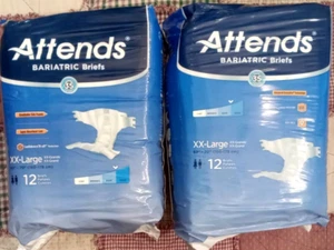 2 Attends 12 count LOT Bariatric Incontinence Briefs 2XL Unisex Adult Diapers - Picture 1 of 5