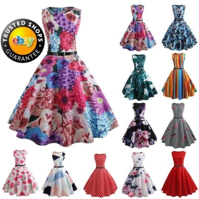 Mujeres Vestido Vintage Años 50 60 Estilo Retro Rockabilly Ama de Casa Fiesta Columpio Té Foto 1 de 4