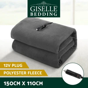 Giselle Electric Heated Blanket Car Truck Throw Rug Travel Camping 12V DC Grey - Picture 1 of 10