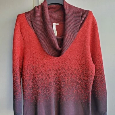 Shimmer Ombre Dress M Red Black Stretch NY Collection Midi Metallic Party - Image 1 of 4