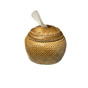 Handgefertigte Stoffbox gewebt aus Bambus, Thai Handwerk Korb Wohnkultur - Bild 1 von 6