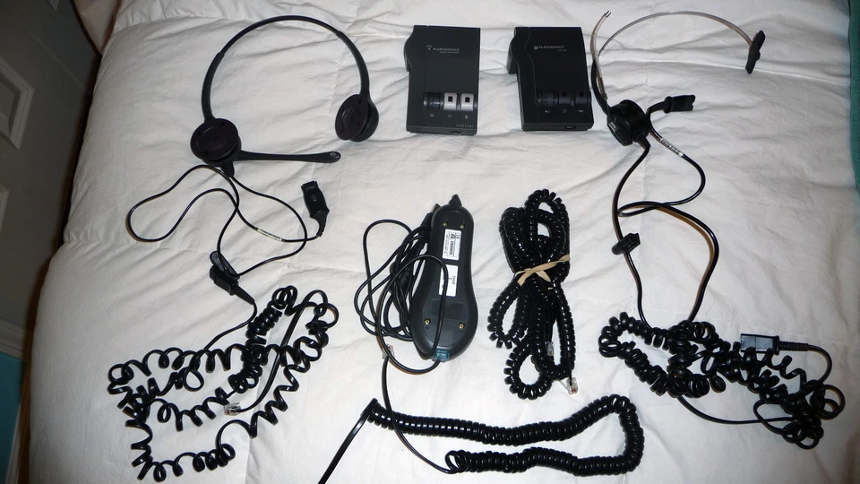 Plantronics Lot: Corded Headset Amplifiers, Headsets, USB Quick Disconnect, Misc - Image 1 of 1