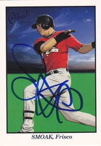 JUSTIN SMOAK FRISCO ROUGHRIDERS TEXAS RANGERS SIGNED CARD GIANTS BREWERS MARINER