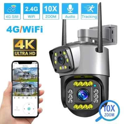 Dual Lens 4G IP Camera WiFi 8MP 4K Surveillance Cameras Smart Home Night Vision - Image 1 of 4