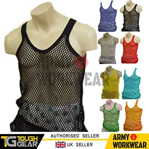 Mens Long Rasta Vest Mesh Net String Fishnet Rastafarian Muscle Tank Top Cotton - Picture 1 of 11