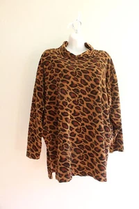 Maxwell Tunic Womens 2X Plus Cotton Knit Velour Leopard Mock L/Sleeve Soft Shirt - Picture 1 of 7
