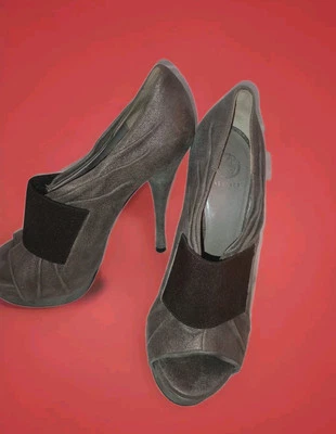 Authentic Versace Brushed Suede Heels With Peek A Boo Toe In Excellent Condition - Image 1 of 4