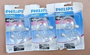 6 Philips DuraMax 40W Globe G16.5 Clear Bulbs BC40G16.5C/CL/LL 120V  - Picture 1 of 4