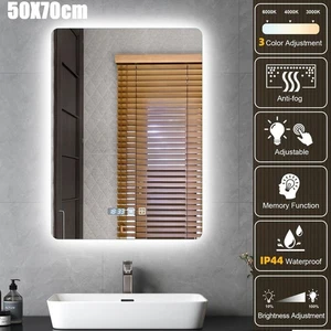 LED Badspiegel 50X70cm Mit Beleuchtung Uhr Badezimmerspiegel Wandspiegel Dimmbar - Bild 1 von 12