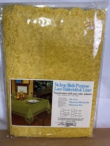 Vintage No Iron Gold Lace Tablecloth & Liner 52x70 ~ Lisa Dining Fashions Inc. - Picture 1 of 5