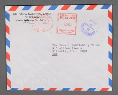 MayfairStamps Bolivia 1980s Metered La Paz to Wilmette IL Air Mail Cover aau_448 - Image 1 of 2