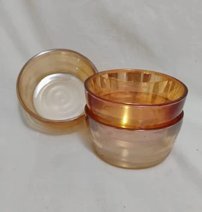 Set Of 3 Marigold Carnival Iridescent Glass Small Berry Cereal Dessert Bowls - Picture 1 of 5