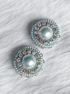 Pendientes de clip vintage Coro Aurora Borealis imitación perla azul redondo años 50 Foto 1 de 4