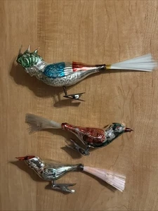 Lot 3 Antique Blown Mercury Glass Bird Clip On West Germany?Christmas Ornament - Picture 1 of 18
