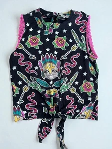 Double D Ranch Top Damen Honky Toni Katzenmotiv Cowgirl Bluse vorne zum Binden Gr. M - Bild 1 von 3