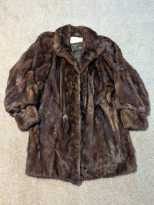 Abrigo de piel de visón Famous-Barr St. Louis para mujer XL marrón vintage longitud media - Imagen 1 de 10