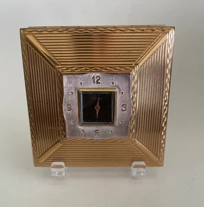 Vintage Art Deco 1940s Amere Gold Tone Compact Clock Watch Mirror Switzerland - Picture 1 of 9