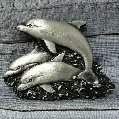 Cinturón Hebilla Delfines Mar Natación Saltar Jugar Playa De Colección Años 70 Bergamota .B145 Foto 1 de 4