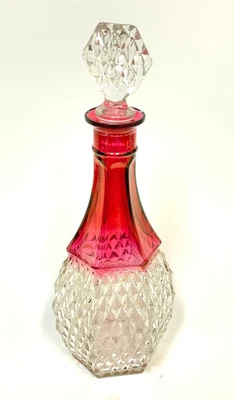 Vintage Indiana Glass Diamond Point Ruby Red 12" Decanter with Stopper 1970s - Image 1 of 4