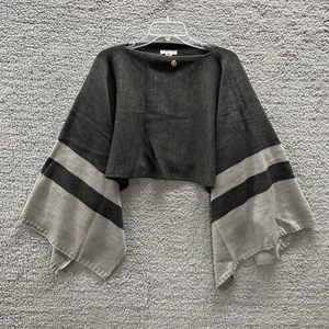 Anne Klein Cape Shawl Poncho Sweater Top Dark/ Light Gray Logo Sz L - Picture 1 of 10