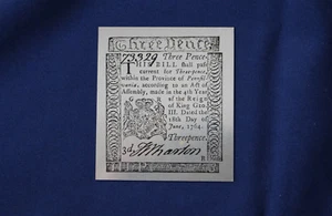 Pennsylvania Three Pence 1764 1977 nota de plata esterlina Franklin como nuevo E0831 - Imagen 1 de 2
