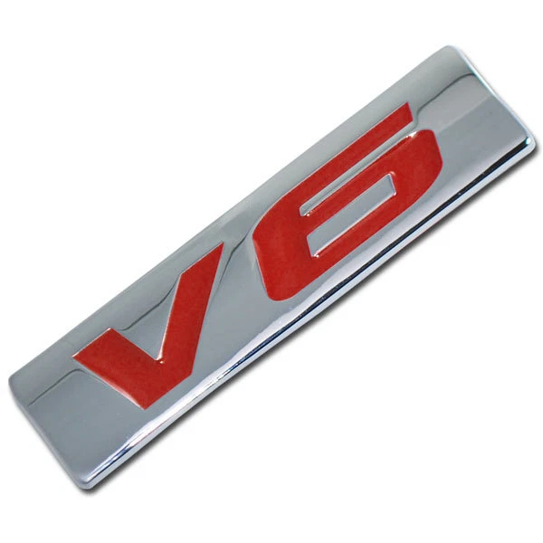 CHROME/RED METAL V6 ENGINE RACE MOTOR SWAP EMBLEM BADGE FOR TRUNK HOOD DOOR C - Image 1 of 1