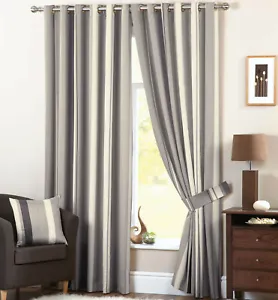 Whitworth Stripe Charcoal Eyelet Lined Curtains  - Picture 1 of 13