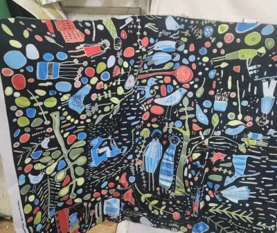 Tela Ikea Kajsa Aronsson 2010 1 yd impresión en lona de algodón negro personas animales Foto 1 de 4