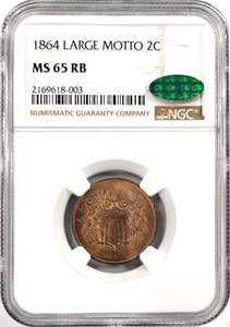 1864 Large Motto Two-Cent Piece 2C NGC MS65 RB CAC - Picture 1 of 2
