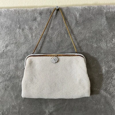 Vintage White Beaded 1950's Purse made in France for foley’s - Image 1 of 4