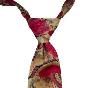 Italian Silk Necktie Colorful Abstract Artsy Pattern Pink Mustard Yellow Olive - Picture 1 of 7