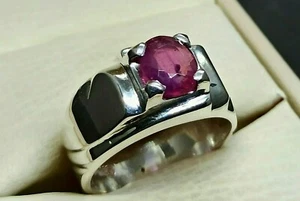 Anello da uomo in argento sterling 925 con rubino rosso intenso naturale 2,3 carati fatto a mano yakoot - Foto 1 di 12