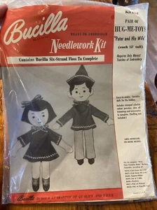 Vintage Bucilla Needlework Kit Pair of Hug-Me-Toys, Peter & His Wife, 15" 8652 - Picture 1 of 2