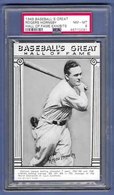 Rogers Hornsby 1948 Gran Salón de la Fama del Béisbol - PSA 8 - POP 3 - ¡Cero grado superior! Foto 1 de 4