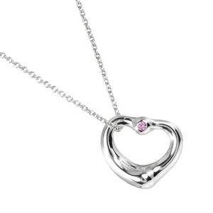 TIFFANY&Co. Open heart Necklace Silver925/Pink sapphire 3.5g Women - Picture 1 of 6