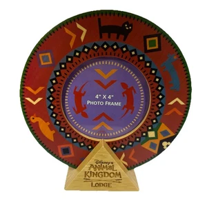 Disney's Animal Kingdom Lodge runder Bilderrahmen Tribal Design Holzsockel Vintage - Bild 1 von 6