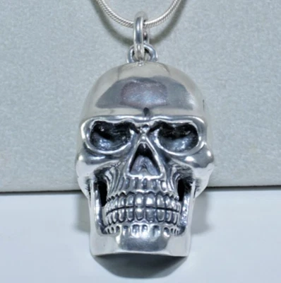 GRAN CALAVERA 3D Colgante y Collar 29", Plata de Ley 925, PESADO - 100 gramos Foto 1 de 4