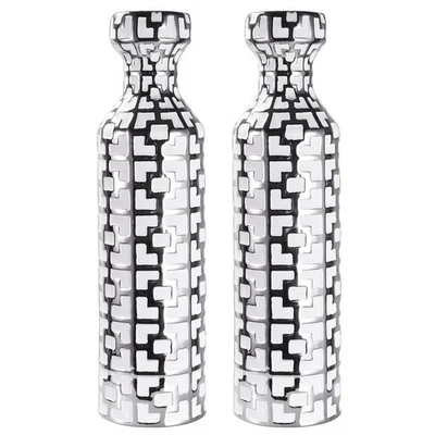 Juego de 2 jarrones de piso de 24,4 pulgadas de alto. Jarrón blanco con patrón geométrico plateado... Foto 1 de 4