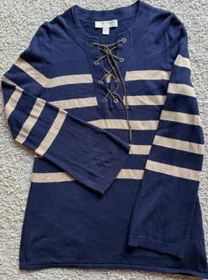 Женский свитер Michael Kors темно-коричневый в полоску размер M - Изображение 1 из 4