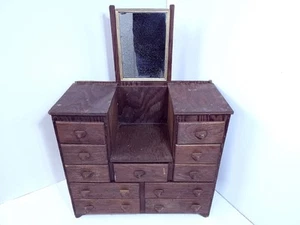 Cómoda vintage hecha a mano de madera con 11 cajones con espejo única en su clase juego de simulación - Imagen 1 de 12