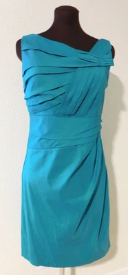 Suzi Chin for Maggy Boutique Dress Womens 14 Teal Side Zip Ruched Sleeveless - Image 1 of 4