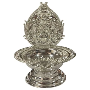 925 Sterling Silver Hallmarked Handcrafted Ganesha Deepak (Diya) - Picture 1 of 8